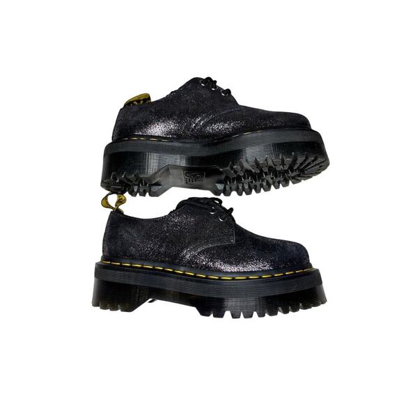 Dr. Martens Women's Size 5- 5.5. Fur- Lined Metallic Black Leather Platform Shoe - Picture 3 of 10
